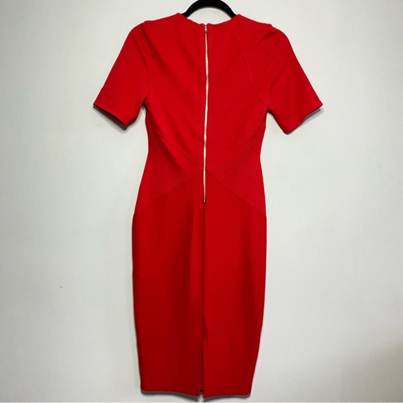 ASOS Red Seamed Structure Rib Bodycon Dress 6 - Picture 9 of 11
